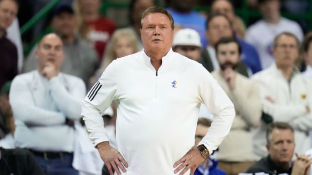 Jan 23, 2023; Waco, Texas, USA; Kansas Jayhawks head coach Bill Self looks on from the sidelines against the Baylor Bears during the second half at Ferrell Center. Mandatory Credit: Chris Jones-USA TODAY Sports